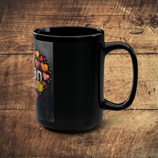 Vegan Heart Black Mug, 15oz