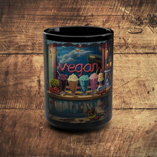 Vegan Ice Cream Black Mug, 15oz