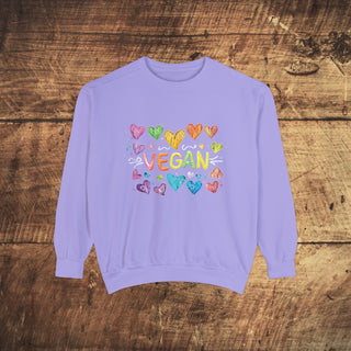 Vegan Hearts  Garment-Dyed Sweatshirt Printify