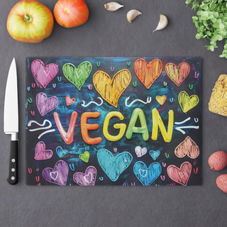 Vegan Hearts Tempered Glass Cutting Board Printify