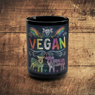 Vegan Rainbows Black Mug, 15oz