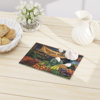 Vegan Village Tempered Glass Cutting Board Printify