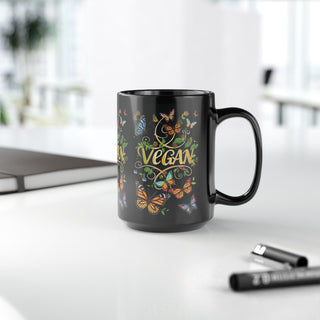 Vegan Butterflies Black Mug, 15oz