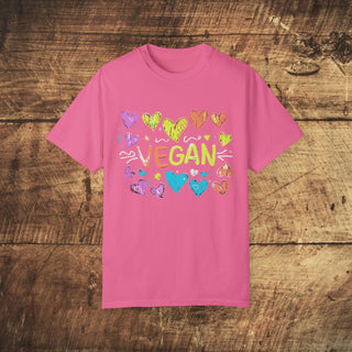 Vegan Hearts Garment-Dyed T-shirt Printify