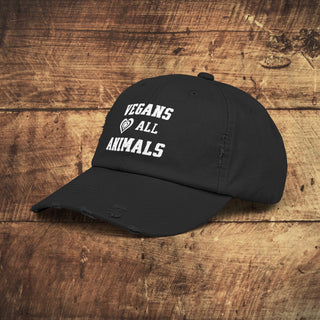 Vegans Love All Animals Unisex Distressed Cap Printify