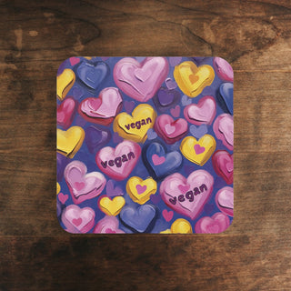 Vegan Hearts Cork Back Coaster Printify