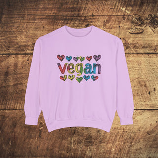 Vegan Hearts Garment-Dyed Sweatshirt Printify