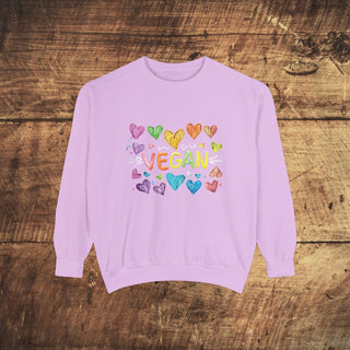 Vegan Hearts  Garment-Dyed Sweatshirt Printify