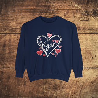 Vegan Hearts Garment-Dyed Sweatshirt Printify