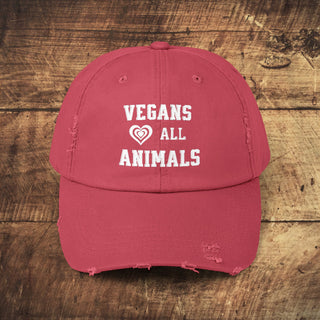 Vegans Love All Animals Unisex Distressed Cap Printify