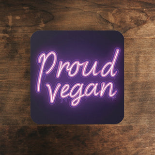 Proud Vegan Neon Cork Back Coaster Printify