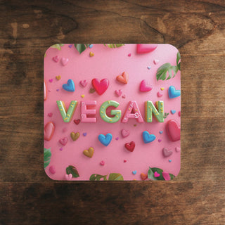 Vegan Hearts Cork Back Coaster Printify