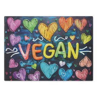 Vegan Hearts Tempered Glass Cutting Board Printify