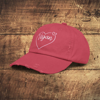 Vegan Hearts Unisex Distressed Cap Printify