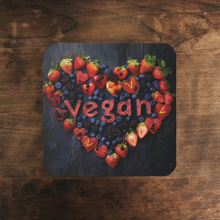 Vegan Heart Cork Back Coaster Printify