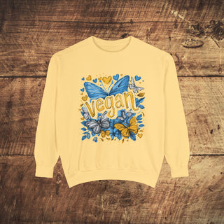 Vegan Butterflies Garment-Dyed Sweatshirt Printify