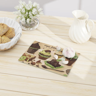 Vegan Desserts Tempered Glass Cutting Board Printify