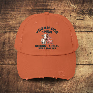 Vegan For Them Unisex Distressed Cap Printify