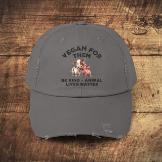 Vegan For Them Unisex Distressed Cap Printify