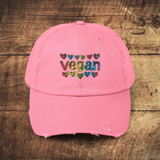 Vegan Hearts Unisex Distressed Cap Printify