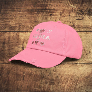 Vegan Hearts Unisex Distressed Cap Printify