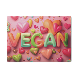 Vegan Hearts Tempered Glass Cutting Board Printify