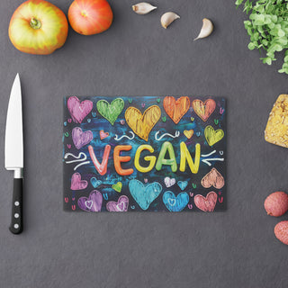 Vegan Hearts Tempered Glass Cutting Board Printify