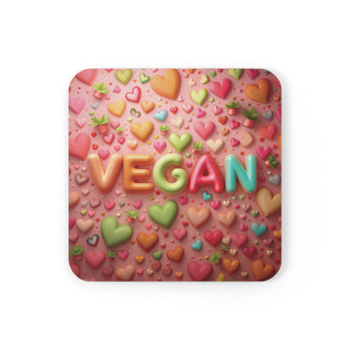 Vegan Hearts Cork Back Coaster Printify