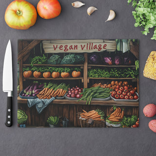 Vegan Village Tempered Glass Cutting Board Printify