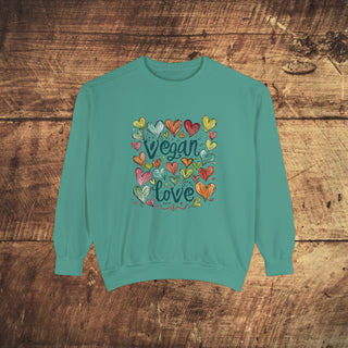 Vegan Love Garment-Dyed Sweatshirt Printify