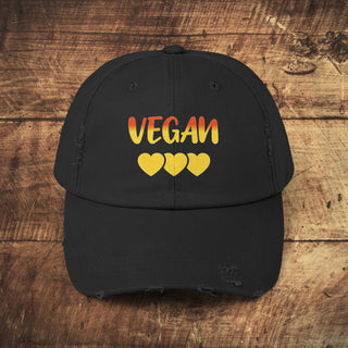 Vegan Hearts Unisex Distressed Cap Printify