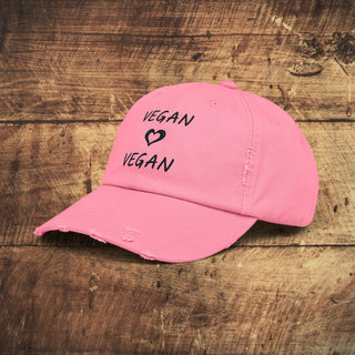 Vegan Heart Unisex Distressed Cap Printify