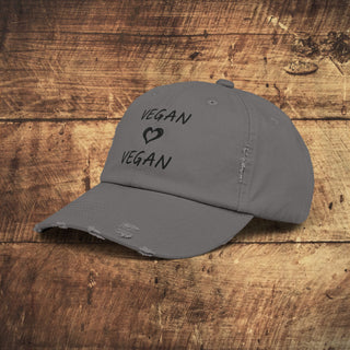 Vegan Heart Unisex Distressed Cap Printify