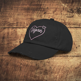 Vegan Hearts Unisex Distressed Cap Printify