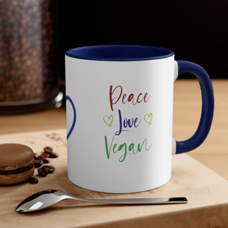 Peace, Love and Vegan Accent Coffee Mug, 11oz Printify