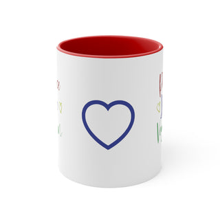 Peace, Love and Vegan Accent Coffee Mug, 11oz Printify