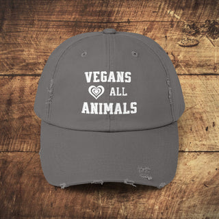 Vegans Love All Animals Unisex Distressed Cap Printify