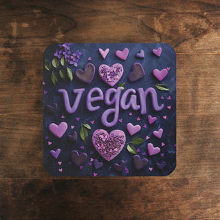 Vegan Hearts Cork Back Coaster Printify