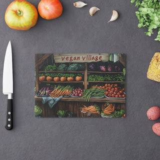 Vegan Village Tempered Glass Cutting Board Printify