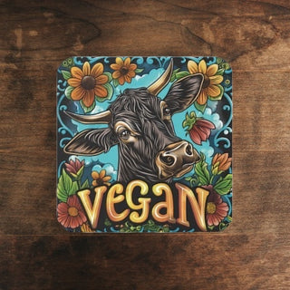 Vegan Cow Cork Back Coaster Printify