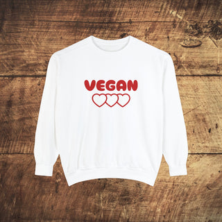 Vegan Hearts Garment-Dyed Sweatshirt Printify