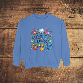 Vegan Love Garment-Dyed Sweatshirt Printify