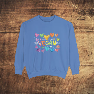 Vegan Hearts  Garment-Dyed Sweatshirt Printify