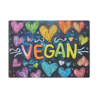 Vegan Hearts Tempered Glass Cutting Board Printify