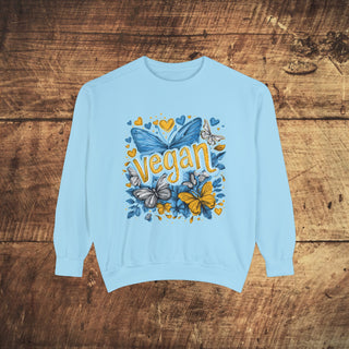 Vegan Butterflies Garment-Dyed Sweatshirt Printify