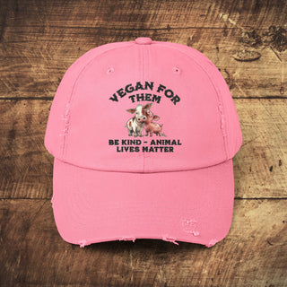 Vegan For Them Unisex Distressed Cap Printify