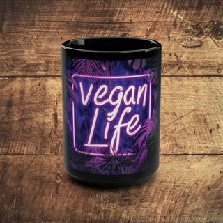 Vegan Life Black Mug, 15oz