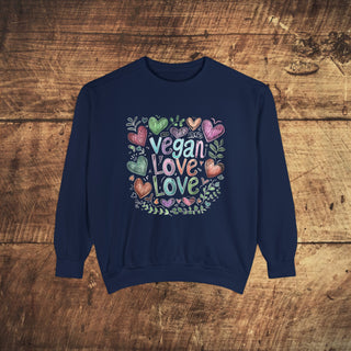 Vegan Love Garment-Dyed Sweatshirt Printify