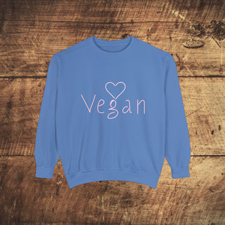 Vegan Heart Garment-Dyed Sweatshirt Printify