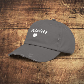 Vegan Heart Unisex Distressed Cap Printify